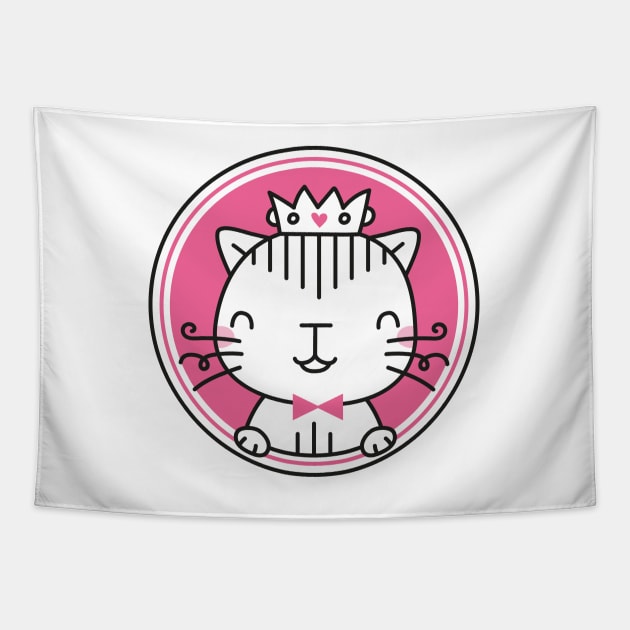 Pink cat princess with crown Tapestry by illulief