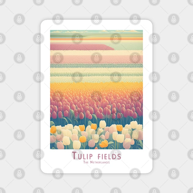 Vintage Retro Dutch Tulip Fields Panorama Magnet by POD24