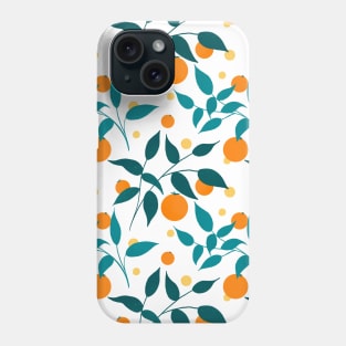 Teal leaves and oranges pattern Phone Case