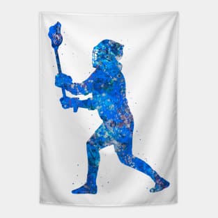 Lacrosse player blue art Tapestry