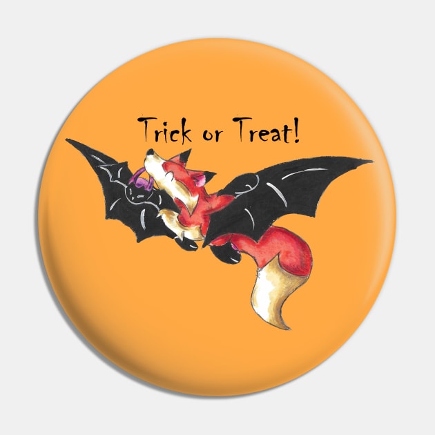 Flying Fox Trick or Treater (With Text) Pin by KristenOKeefeArt