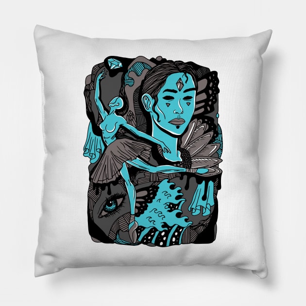 Blue Grey Ballerina Pillow by kenallouis