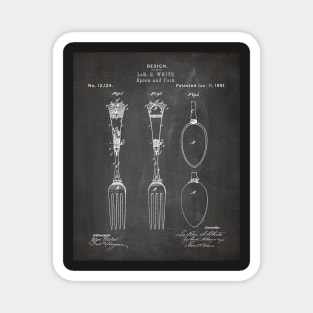 Kitchen Fork Spoon Patent - Chef Cook Farmhouse Décor Art - Black Chalkboard Magnet