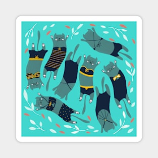 Swimsuit Cats in Turquoise Magnet