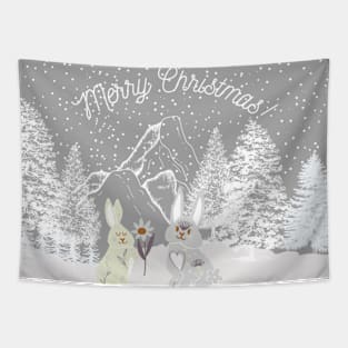 Bunnies in the snow Tapestry