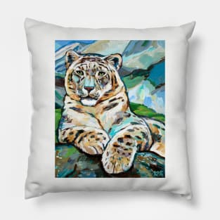 Colorful Snow Leopard Painting by Robert Phelps Pillow