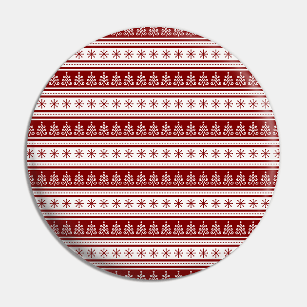 Dark Christmas Candy Apple Red Nordic Trees Stripe in White Pin by podartist