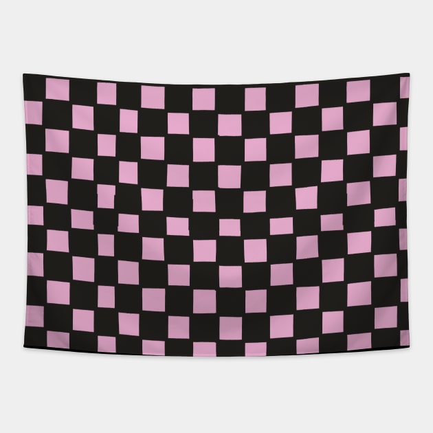 Mini Hand-Drawn Checkerboard Pattern (Pink and Black) Tapestry by cecececececelia