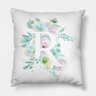 Botanical alphabet R green and purple flowers Pillow