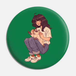 A Girl and Her Cat Pin