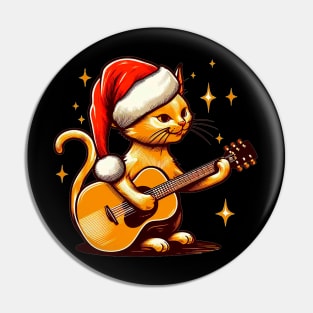 Gato dorado navideño con guitarra 2 Pin