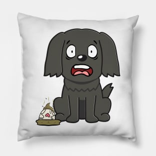 Funny black dog steps on a dirty diaper Pillow