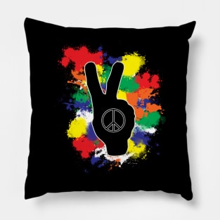 Peace Sign Hand Color Splash Pillow