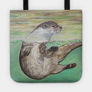 Playful River Otter Painting Tote