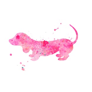 Pink Dachshund Watercolor Painting T-Shirt