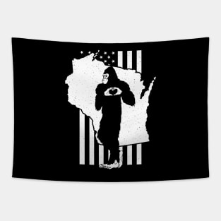 Wisconsin Bigfoot American Flag Tapestry