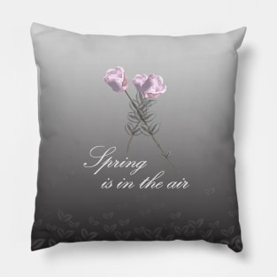 Spring is in the air, grey, pink, purple, floral, flowers, leaves, botanical, pattern, decor, art, TeePublic Pillow