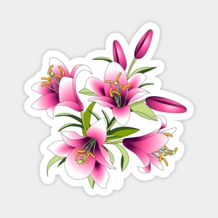 Beautiful bouquet of bright pink lilies Magnet