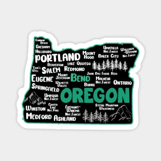 Cute map of Bend Oregon, Portland, Salem, Eugene, Ontario, Medford Magnet