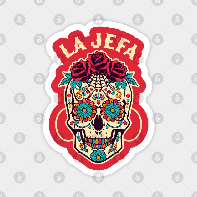 La Jefa Sugar Skull Mexican Dia De Los Muertos Day of Dead Magnet by OrangeMonkeyArt