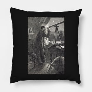 Copernicus observing the night sky with a telescope Pillow