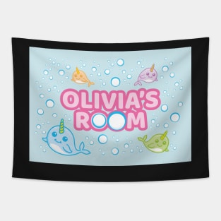 Personalised Narwhal 'Olivia's Room' Sea Unicorn Bedroom Poster Door Sign Tapestry