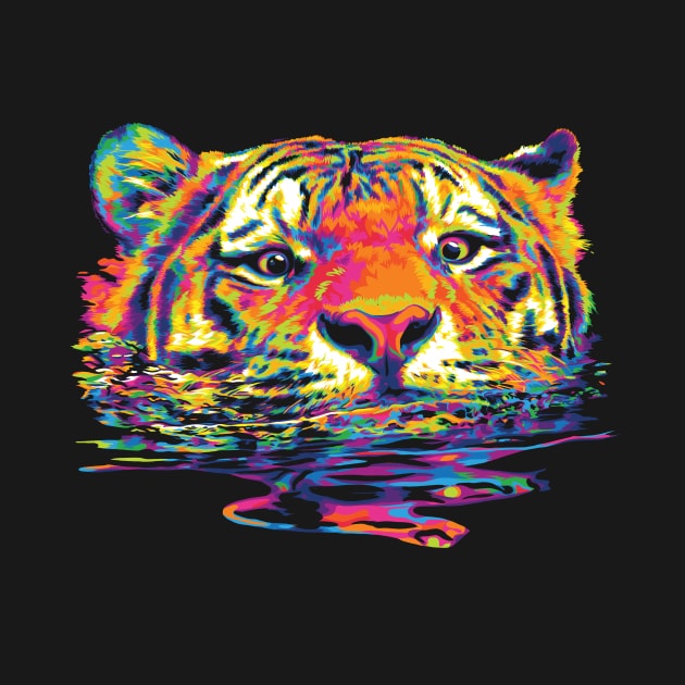 Rainbow Swimming Tiger by polliadesign