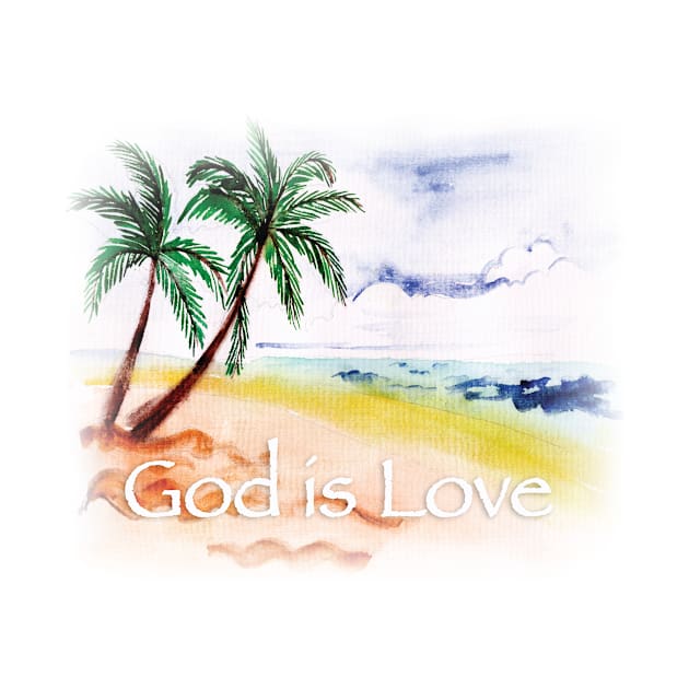 GOD IS LOVE PEACEFUL WATERCOLOR BEACH SCENE by The Lucid Frog