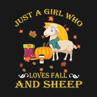 Just A Girl Who Loves Fall & Sheep Funny Thanksgiving Gift T-Shirt