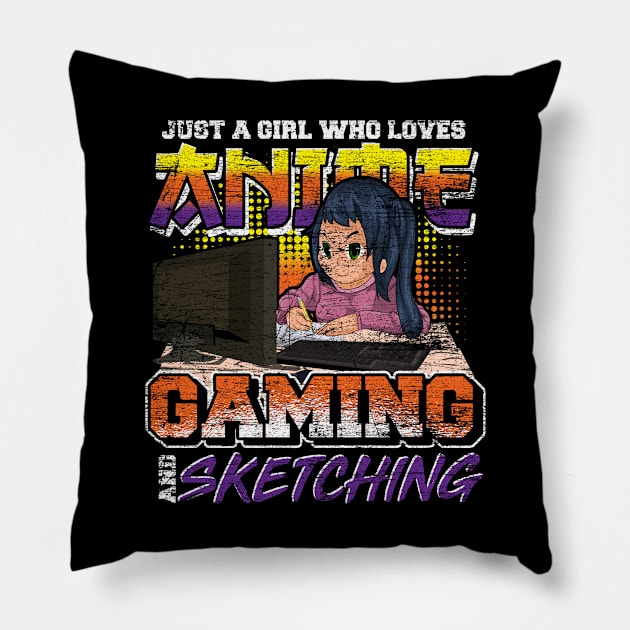 Otaku Girl Gamer Japanimation Sketching Manga Pillow by ShirtsShirtsndmoreShirts