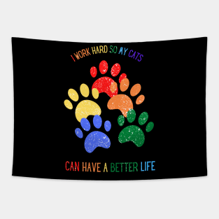 Rainbow cats paws tshirt Tapestry