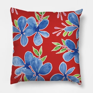 Blue Petal Flower Watercolor Pattern Pink Background Pillow