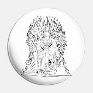 Bernie Sanders meme with mittens on a throne of spades - black and white Pin