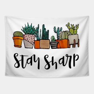 Watercolor Stay sharp Cactus pot Tapestry