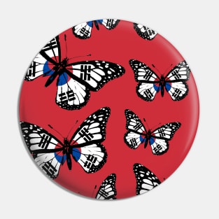 South Korea Flag on Vintage Butterfly Seamless Pattern Proud Korean Pin