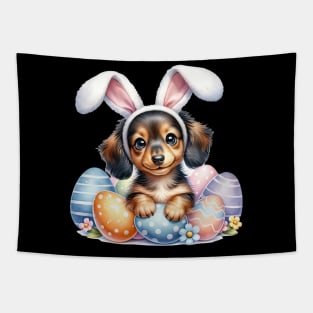 Puppy Dachshund Bunny Ears Easter Eggs Happy Easter Day Tapestry