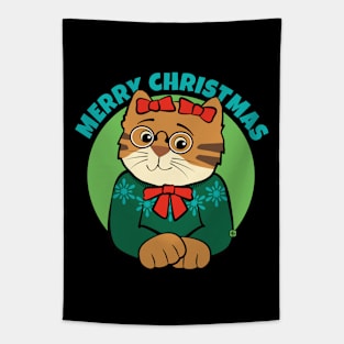 Merry Christmas Sweater Cat Tapestry