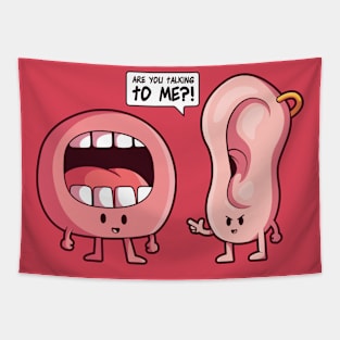 Are You Talking to Me? // Funny Ear and Mouth Cartoon Tapestry