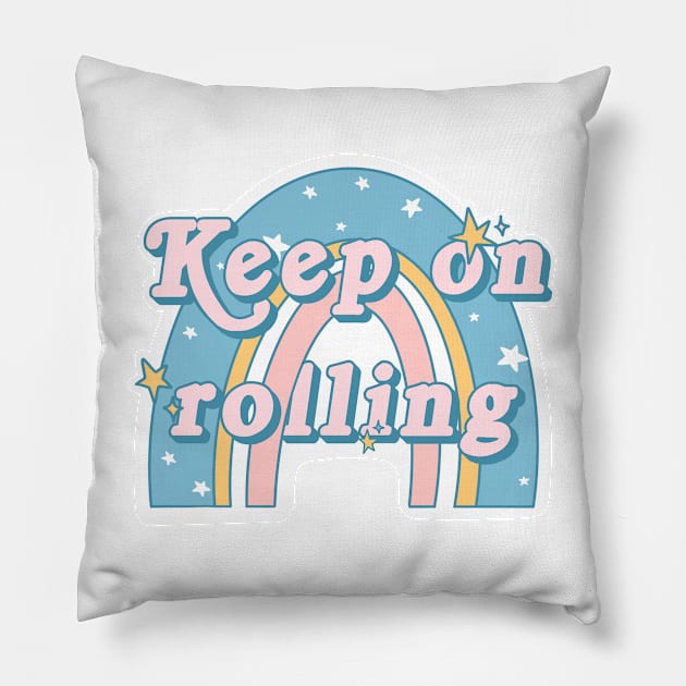 Keep On Rolling Rainbow Roller Skating Pillow by tonirainbows