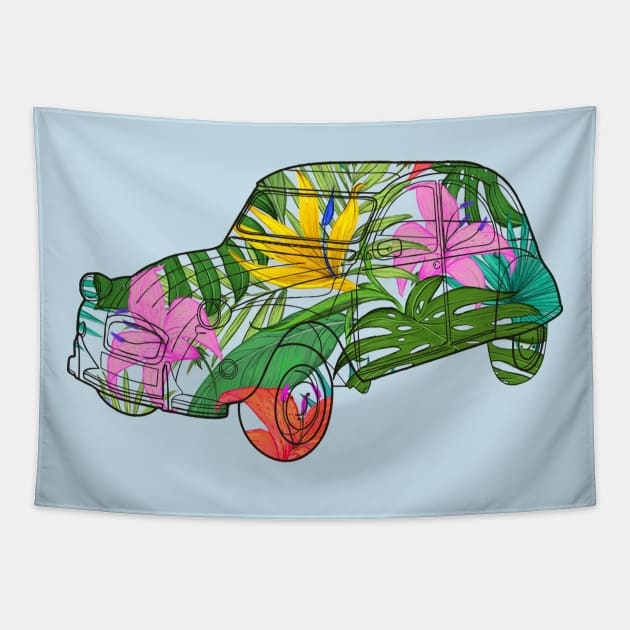 Floral Old Car Tapestry by RK Holliday Store