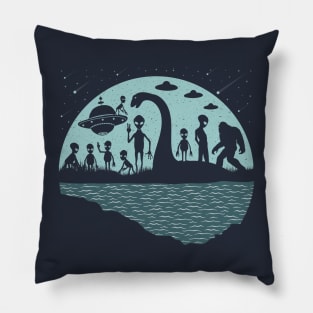 Bigfoot Loch Ness Monster And Aliens Pillow