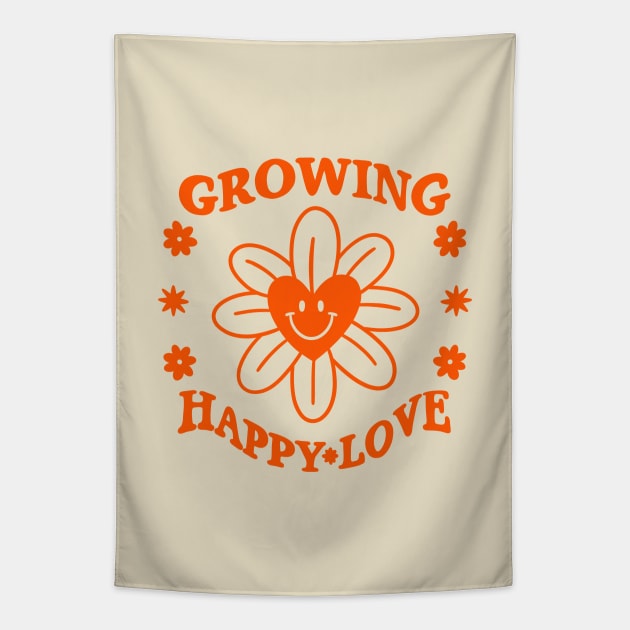 Retro 70s Flower Heart Happy Love Hippie Tapestry by Trippycollage