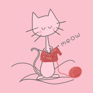 Pink Knitting Cat - Soft Pink T-Shirt