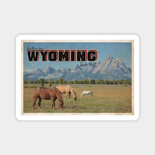 Greetings from Wyoming - Vintage Travel Postcard Design Magnet