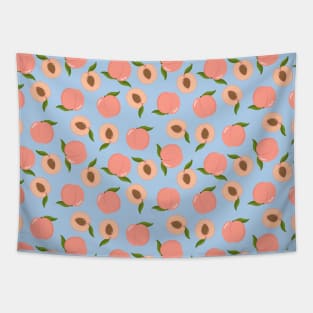 Peach Fruit Pattern on Blue Tapestry