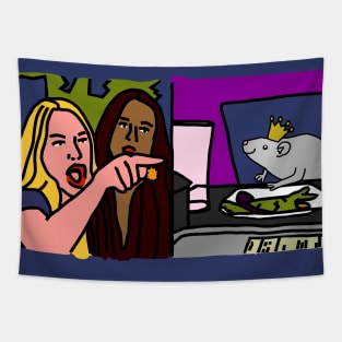 Woman Yelling at Cat with Royalty King Rat Tapestry