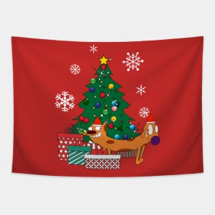 Catdog Around The Christmas Tree Tapestry