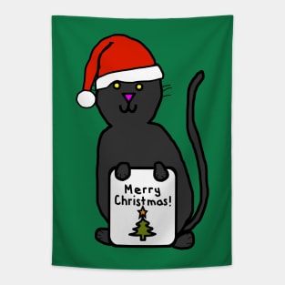 Cute Cat says Merry Christmas Tapestry