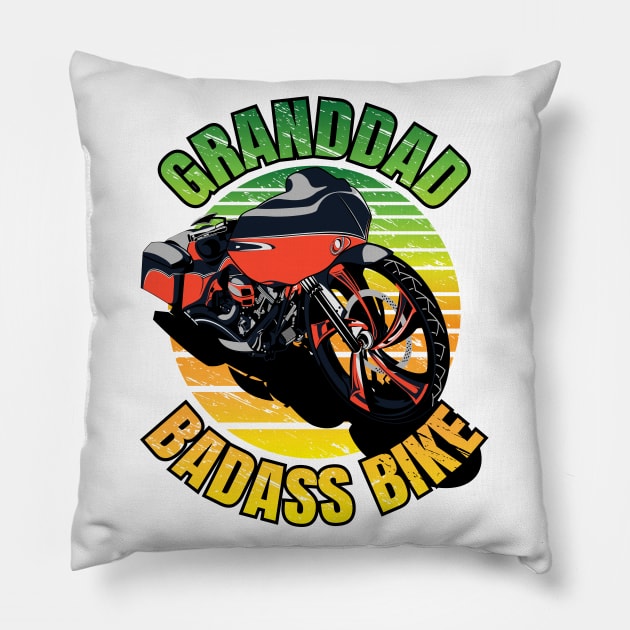 Granddad badass bike, biker granddad, cool biker granddad Pillow by Lekrock Shop