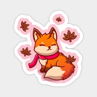 Cute Fox Sitting With Scarf In Autumn Cartoon Magnet